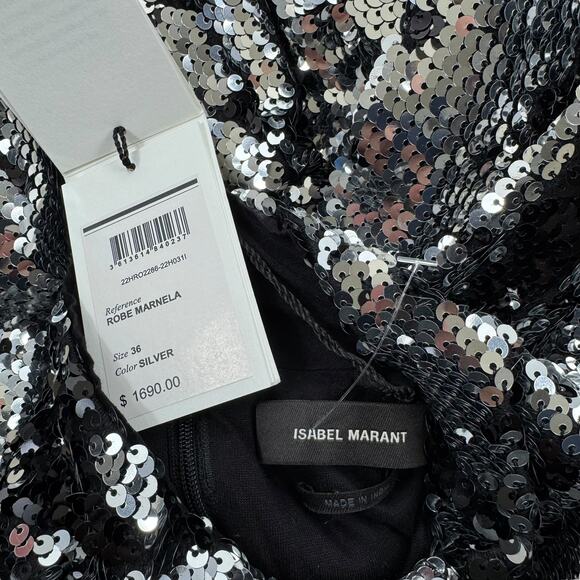 New Isabel Marant Marnela Sequins Cotton Cut Out Dress Silver Size FR36/US4 - Picture 13 of 14